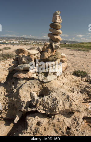 Rock stack on kato-paphos beach on the mediterranean coast of cyprus, europe Stock Photo