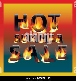 Fiery hot summer sale. Design template. Promotional marketing banner poster. Stock Vector