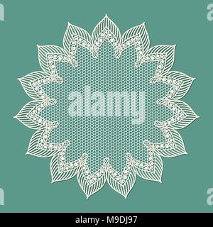 Vintage lacy frame on blue background, doily. Stock Vector