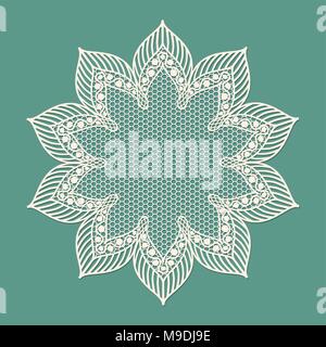 Vintage lacy frame on blue background, doily. Stock Vector