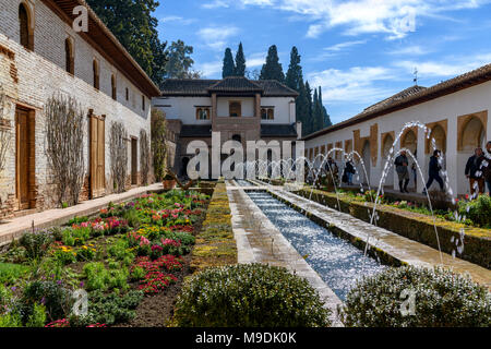 Water garden in the Palace of Generalife in the Alhambra (Granada, Spain) Stock Photo