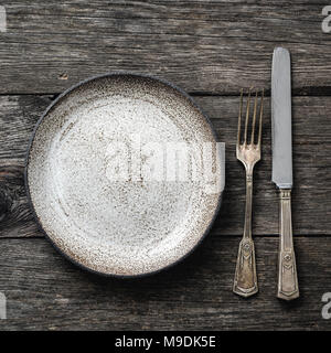 Rustic table setting, vintage cutlery or silverware. Square crop, top view Stock Photo