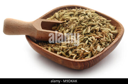 Fennel seeds in bowl over white background Stock Photo