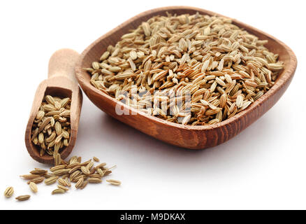 Fennel seeds in bowl over white background Stock Photo
