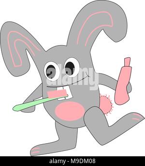 Funny rabbit brushing its teeth Stock Vector