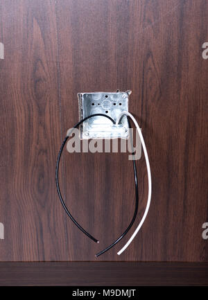 New kitchen cabinets, electric wiring, outlets, switches installation Stock Photo