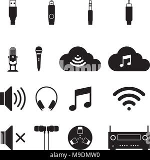 Audio equipment and connection icons set Stock Vector
