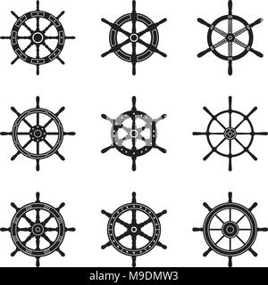 Ship steering wheel set. isolated on white Stock Vector
