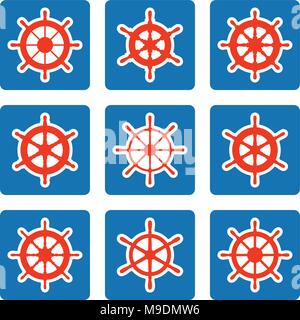 Set of ship steering wheel. Flat vector Stock Vector