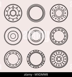 Gear wheel set. Thin line vector Stock Vector