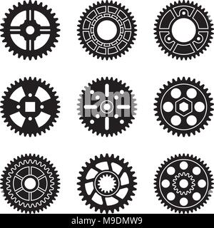 Set of gear wheels with different sizes. Thin line vector Stock Vector