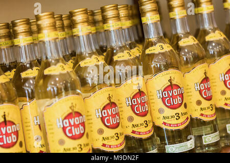 VINALES, CUBA - MARCH 14, 2018. Rum Legendario Anejo Blanco 70cl, 40% Vol. Rum Legendario in the store shelf. Cuban rum of Legendario. Stock Photo