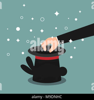 Magic hat with rabbit surprise. The magic show concept vector flat cartoon illustration. Stock Photo