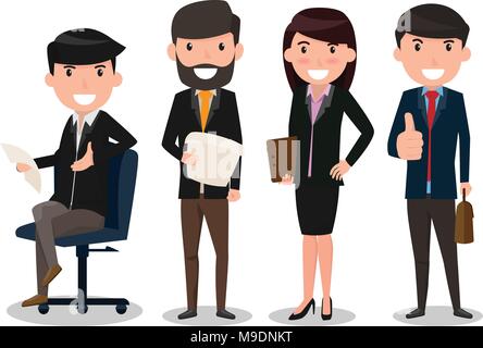 Group of business people team. employee and boss standing together at teamwork concept. Flat design man and woman characters vector illustration. Stock Vector