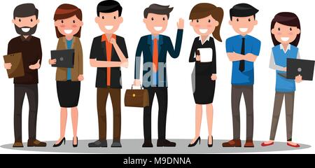 business people teamwork. Businessman and businesswoman in flat design people characters. People working in various pose vector illustration. Boss, Ma Stock Vector