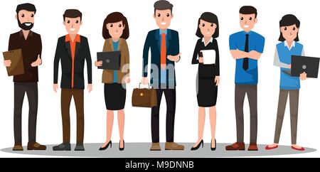 business people teamwork. Businessman and businesswoman in flat design people characters. People working in various pose vector illustration. Boss, Ma Stock Vector