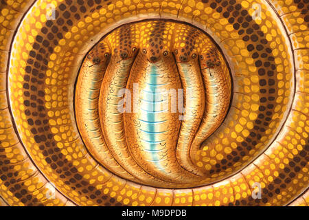 Wall ornament with a naga - snake with several heads in a Hindu temple, Langkawi, Malaysia Stock Photo