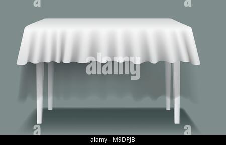 Vector white Empty Rectangular Table with Tablecloth Isolated. Stock Vector