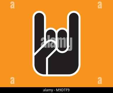 Sign of the Horns Hand Gesture. Flat vector illustration of stylized hand making the classic rock and roll devils horns hand sign. Stock Vector
