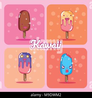 Ice cream cute kawaii cartoons Stock Vector