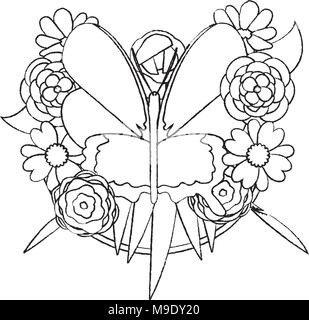 grunge beautiful flowers with beauty petals and leaves Stock Vector