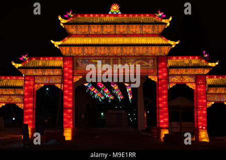 Indianapolis, Indiana, USA - January 07, 2018 - The Chinese Lantern Festival  with different sets of large lantern displays, is a festival of Chinese  Stock Photo