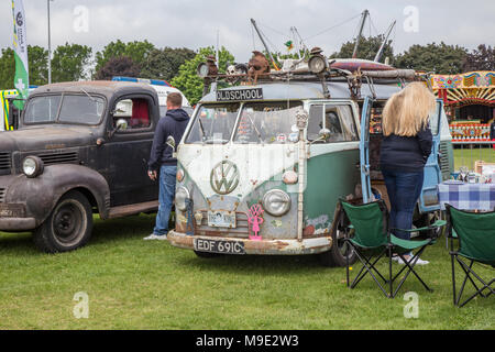 Enfield, London, UK - May 29, 2016: old VW camper van on display at pageant. Stock Photo