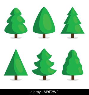 Green Christmas tree set in cartoon style Stock Vector