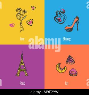 France National Symbols Vector Icons Set Stock Vector