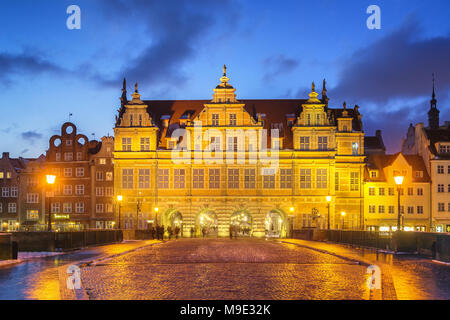 Green Gate in Gdansk at night. Gdansk, Pomerania, Poland. Stock Photo