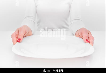 Female hands and an empty plate. Stock Photo