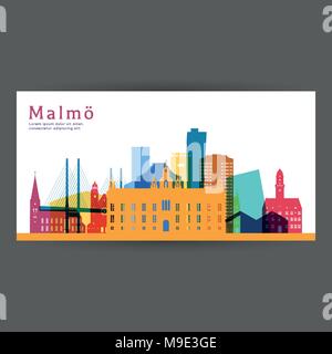 Malmo Sweden City Skyline Silhouette with Black Buildings Isolated on ...