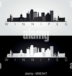 Winnipeg skyline and landmarks silhouette, black and white design, vector illustration. Stock Vector
