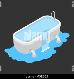 . Leakage canalization. Water on floor. Isometric style vector Stock Vector