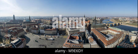 Beautiful super wide-angle sunny aerial view of Dresden. Stock Photo