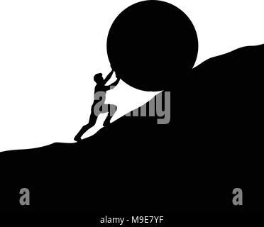 silhouette man pushing up hill Stock Vector