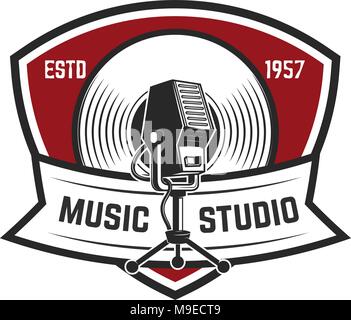 Music studio. Emblem template with retro microphone. Design element for logo,  label, emblem, sign. Vector illustration Stock Vector Image & Art - Alamy