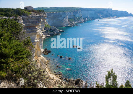 The chalkstone cliff at Bonifacio, Corsica, France, Mediterranean, Europe Stock Photo