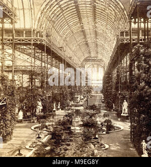 Interior of the Crystal Palace for the Great Exhibition in 1851. Hyde Park London.  Victorian engineering.