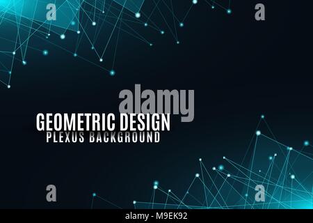 Abstract geometric background. Blue glowing connected triangles on a dark background. Plexus web. Template for your project. Big data. Modern polygona Stock Vector