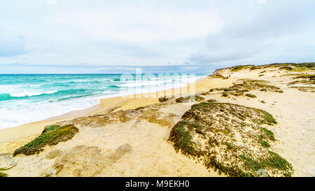 The beautiful beaches on False Bay along Baden Powell Drive between Macassar and Muizenberg near Cape Town, South Africa Stock Photo