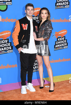 March 24, 2018 - Inglewood, CA, U.S. - 24 March 2018 - Inglewood, California - Jack Griffo, Paris Berelc. Nickelodeon's 2018 Kids' Choice Awards  held at The Forum. Photo Credit: Birdie Thompson/AdMedia (Credit Image: © Birdie Thompson/AdMedia via ZUMA Wire) Stock Photo