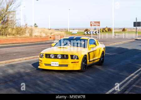 Blurred moving car Shelby FORD MUSTANG GT AUTO American muscle car Slow camera shutter speed vehicle movement Stock Photo