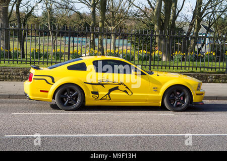 Blurred moving car Shelby FORD MUSTANG GT AUTO American muscle car Slow camera shutter speed vehicle movement Stock Photo