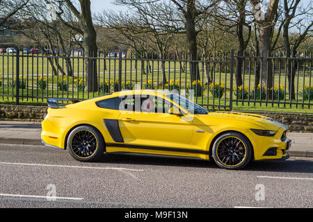 Blurred moving car Shelby FORD MUSTANG GT AUTO American muscle car Slow camera shutter speed vehicle movement Stock Photo