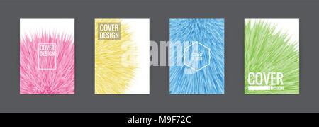 Set of cover background design template vector illustration. Colorful soft fur pink, yellow, green and blue. Stock Vector