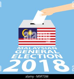 Malaysian General Elections 2018 Vector Illustration Flat Style - Hand Putting Voting Paper in the Ballot Box Stock Vector