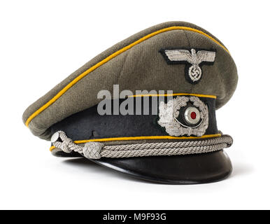WW2 German Third Reich Signals Officer's visor with cloth insignia and Wermacht eagle Stock Photo