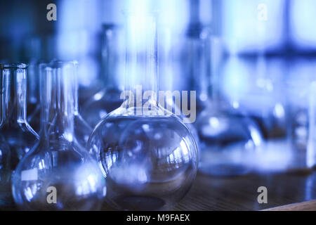 Test-tubes. Various Empty Laboratory glassware in a cupboard. Stock Photo
