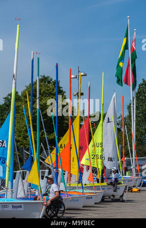 Busy marina at Kiel-Schilksee during 'Kiel Week' or 'Kieler Woche', the worldwide biggest sailing event, Kiel, Schleswig-Holstein, Germany Stock Photo